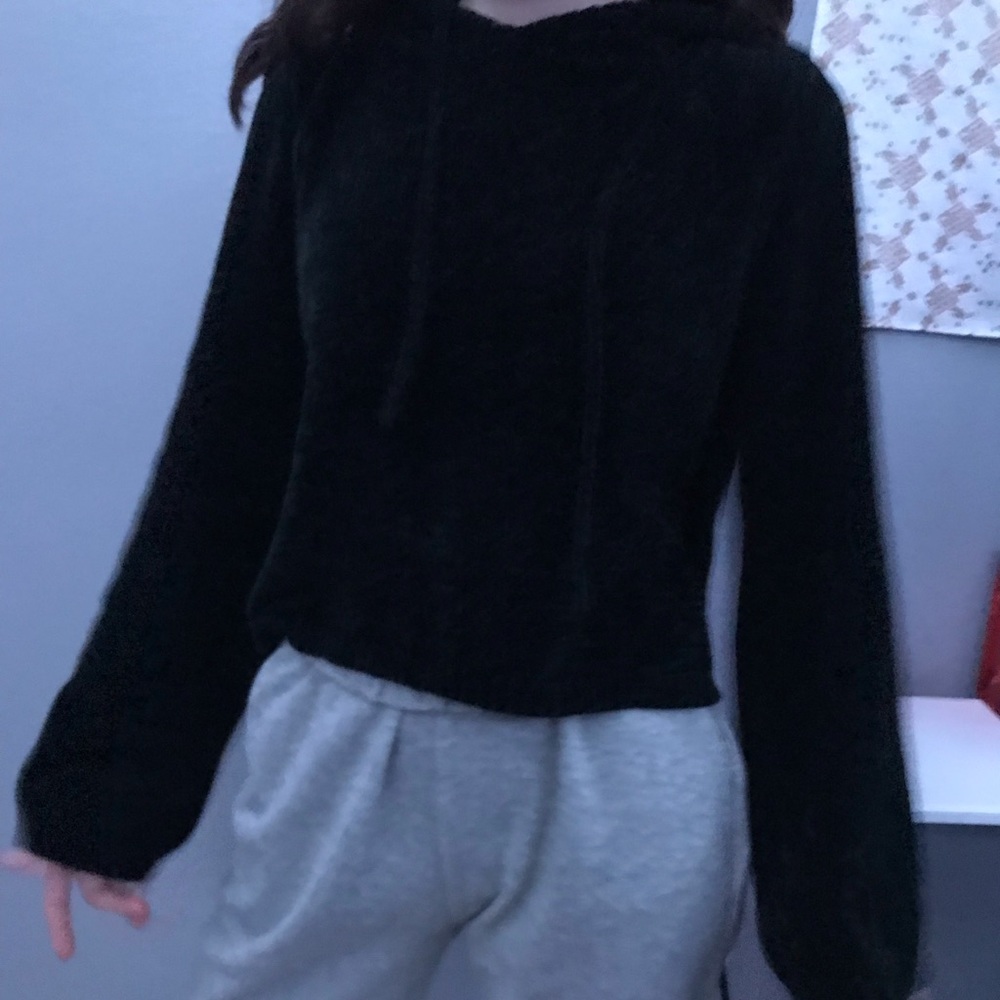 A black crop top soft hoodie